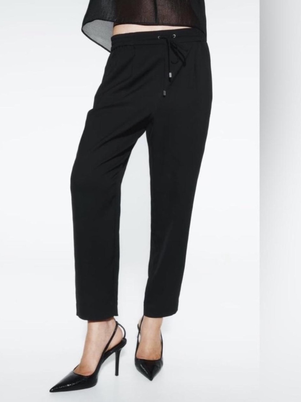 Zara Black Elastic-Waist Trousers